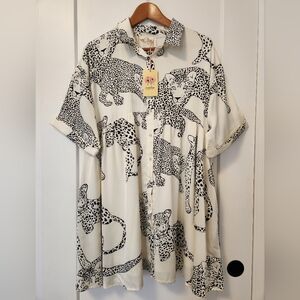 Entro satin cheetah dress with pockets, size M